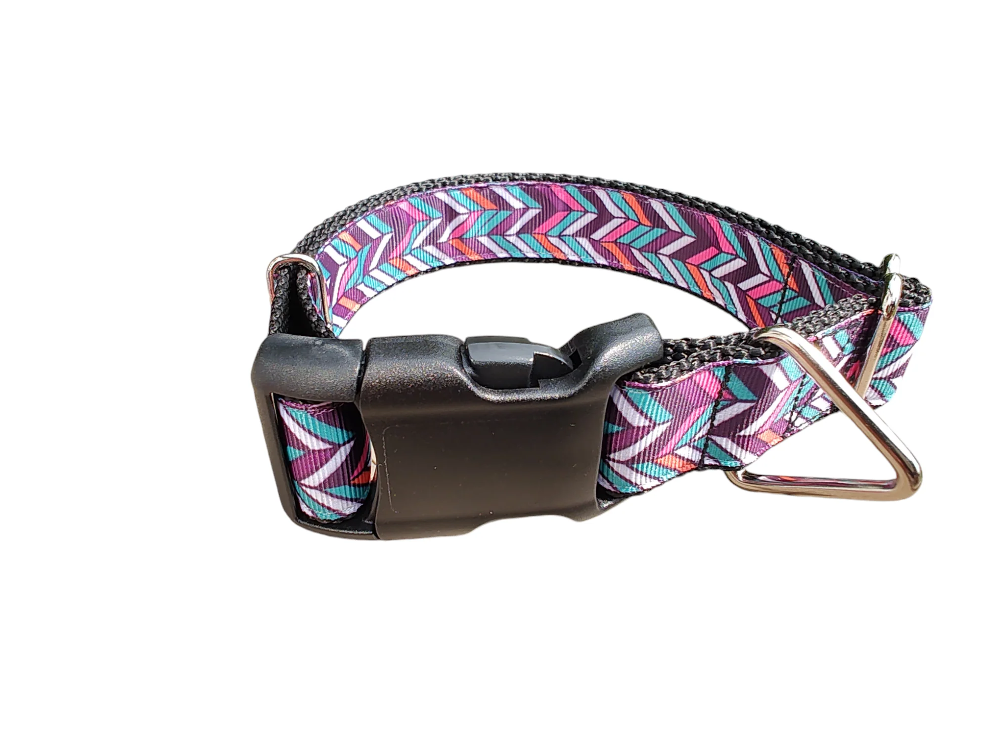 Purple Teal Herringbone Nylon Dog Collar - Image 2