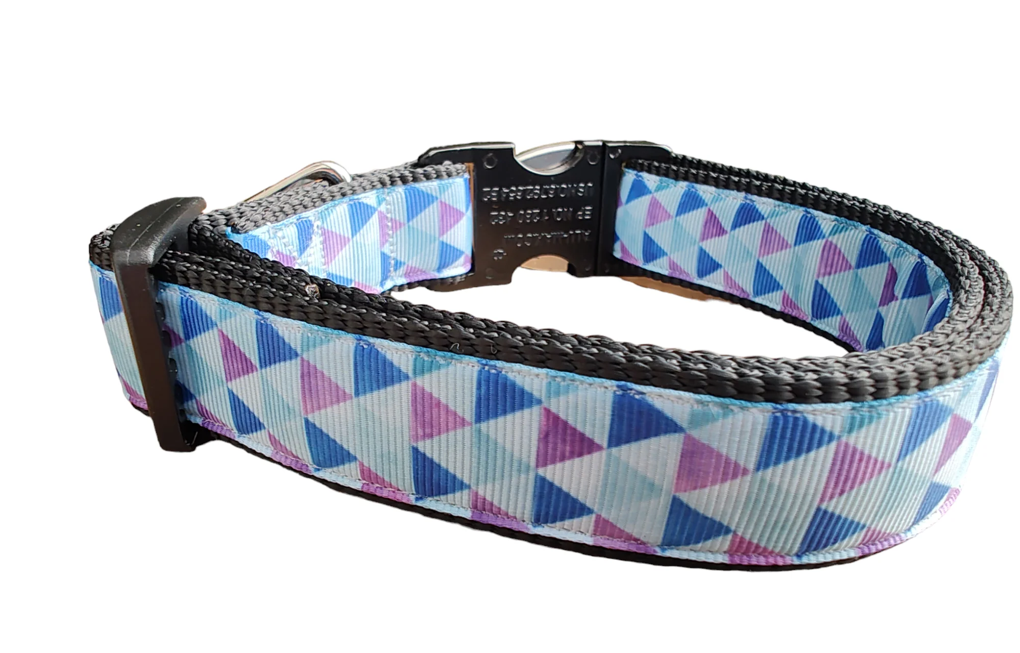 Purple Triangles Black Nylon Dog Collar MD, LG, XL, Leash - Image 2