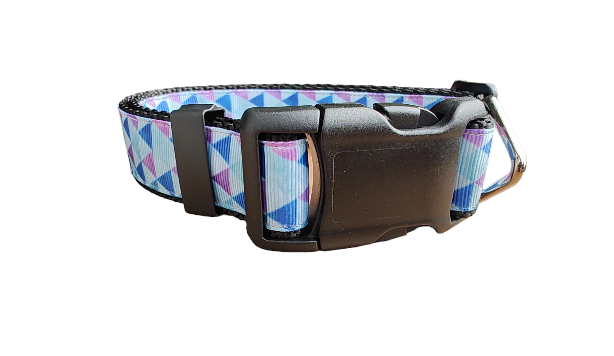 Purple Triangles Black Nylon Dog Collar MD, LG, XL, Leash - Image 5