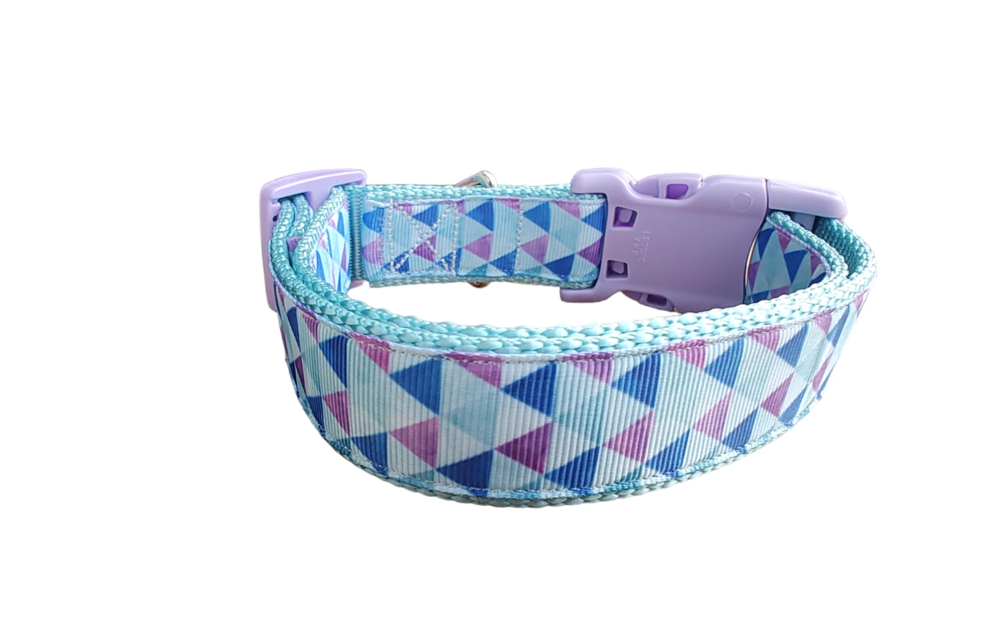 Purple Triangles Light Blue Nylon Dog Collar MD, LG, XL, Leash - Image 4