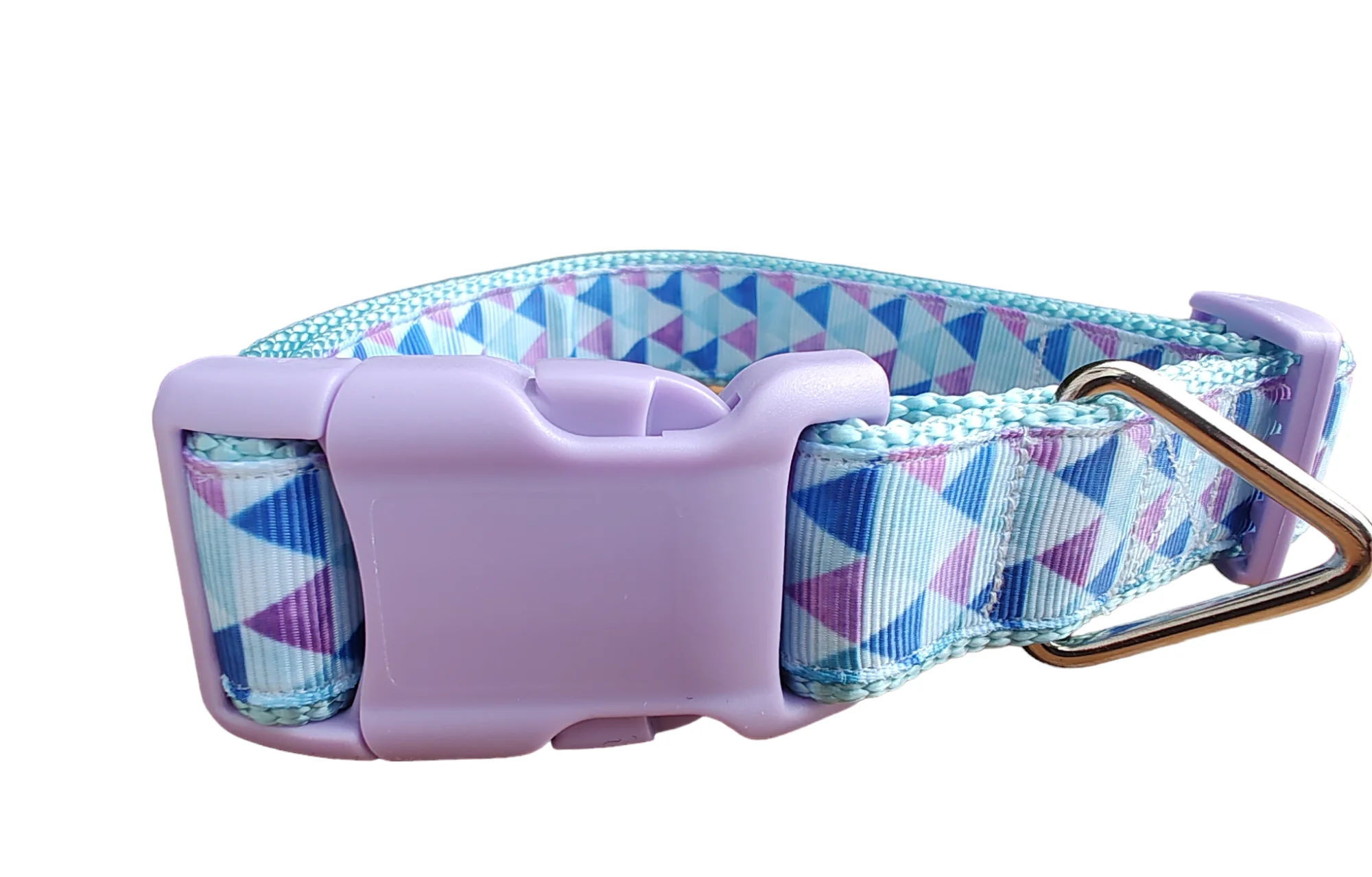 Purple Triangles Light Blue Nylon Dog Collar MD, LG, XL, Leash - Image 5