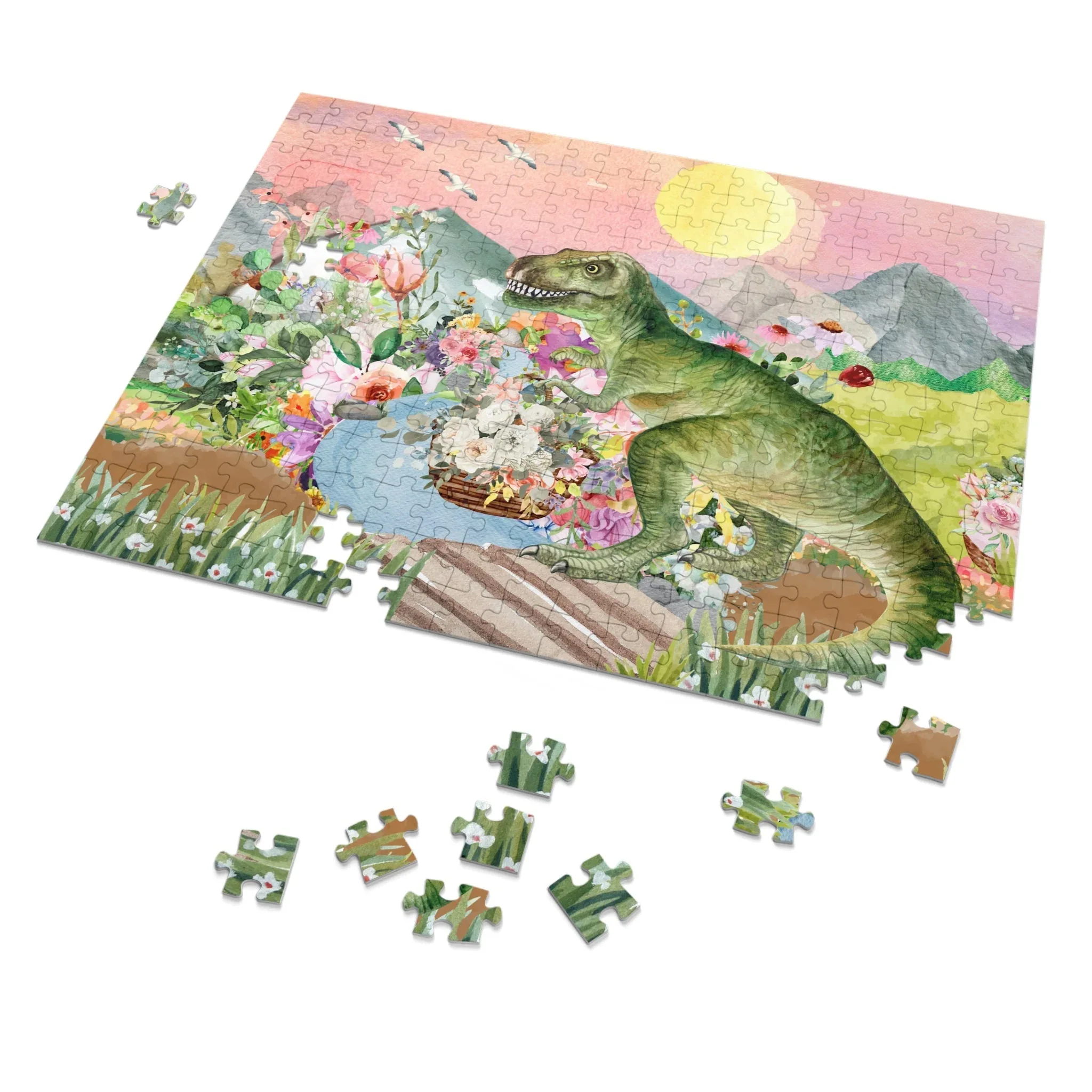 Puzzle of Dinosaur with Flowers - Image 2
