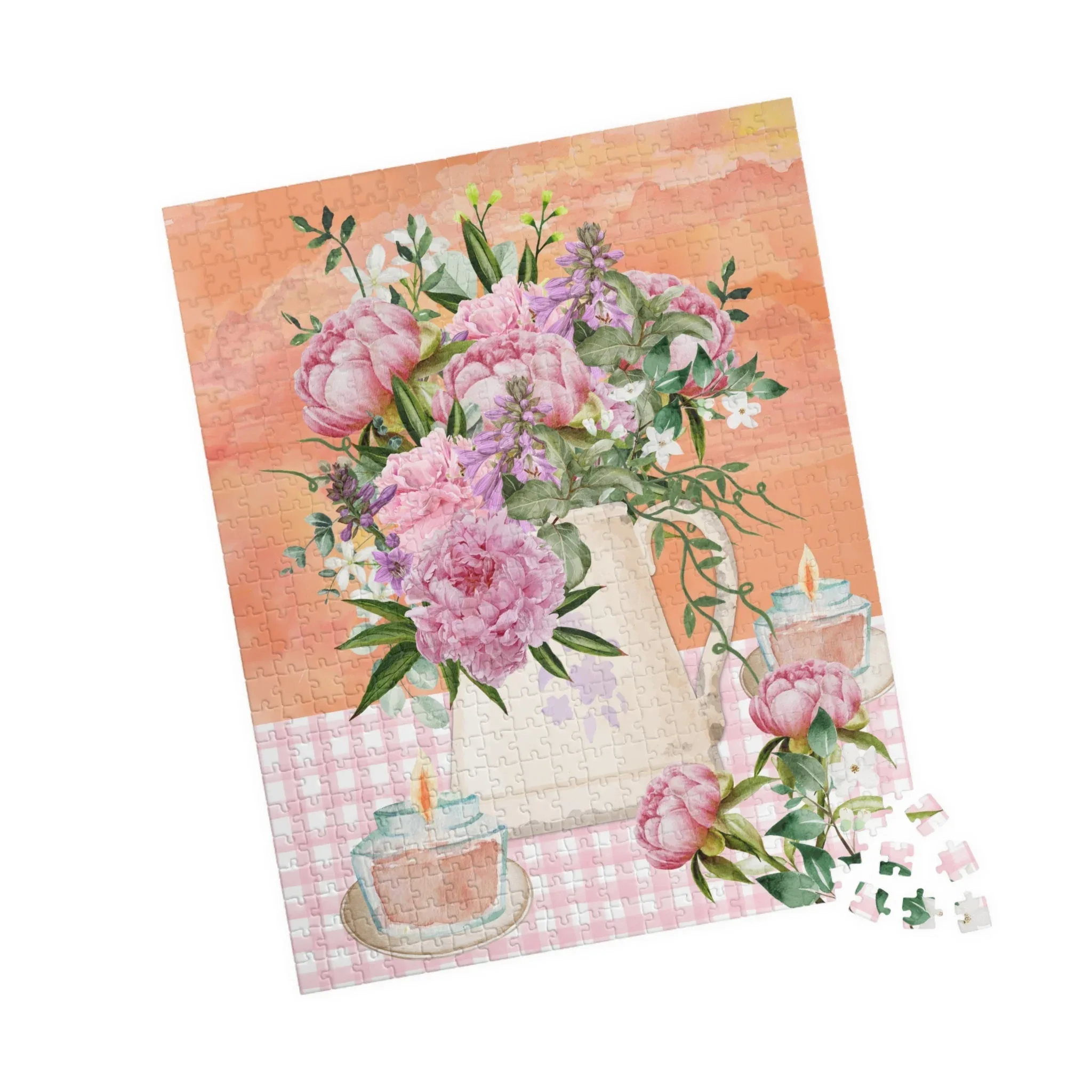 Puzzle: Pink Flowers and Orange Sunset - Image 3