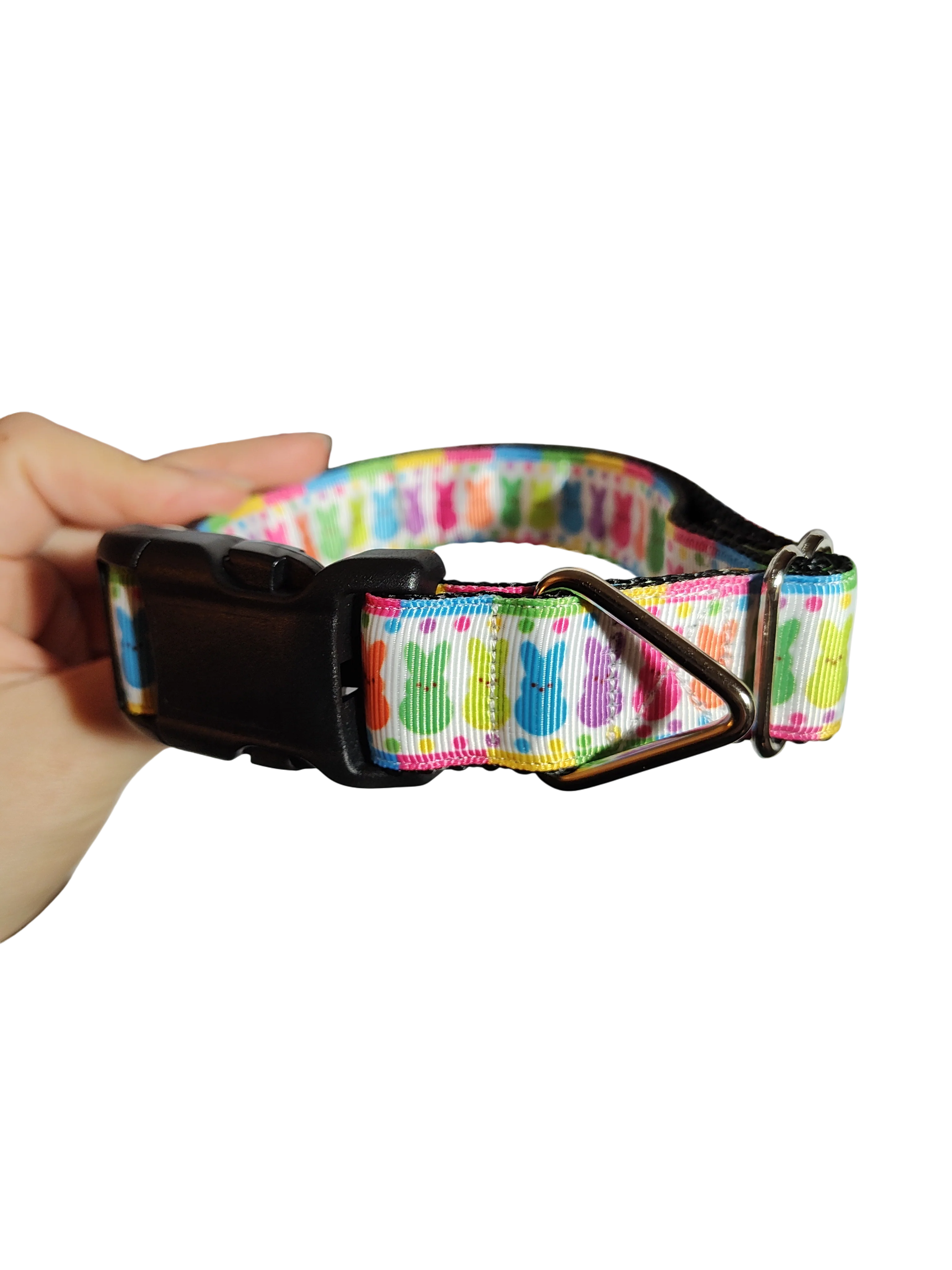 Rainbow Marshmallow Bunnies Easter Nylon Dog Collar - Image 2