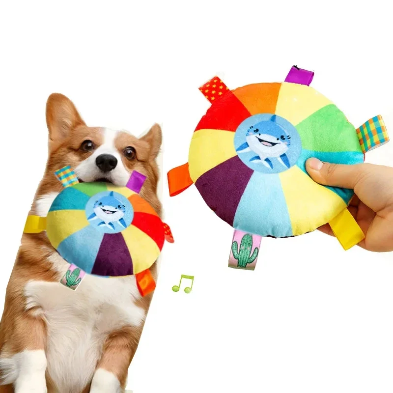 Rainbow Plush Flying Saucer Dog Toy – Interactive Chew & Training Disc - Image 3