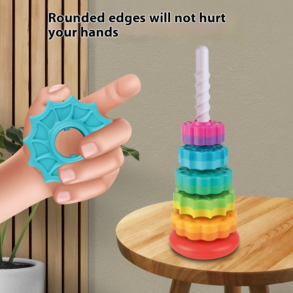 Rainbow Rotating Tower Toy Baby Early Education Intellectual Development Intelligence Ferrule - Image 2