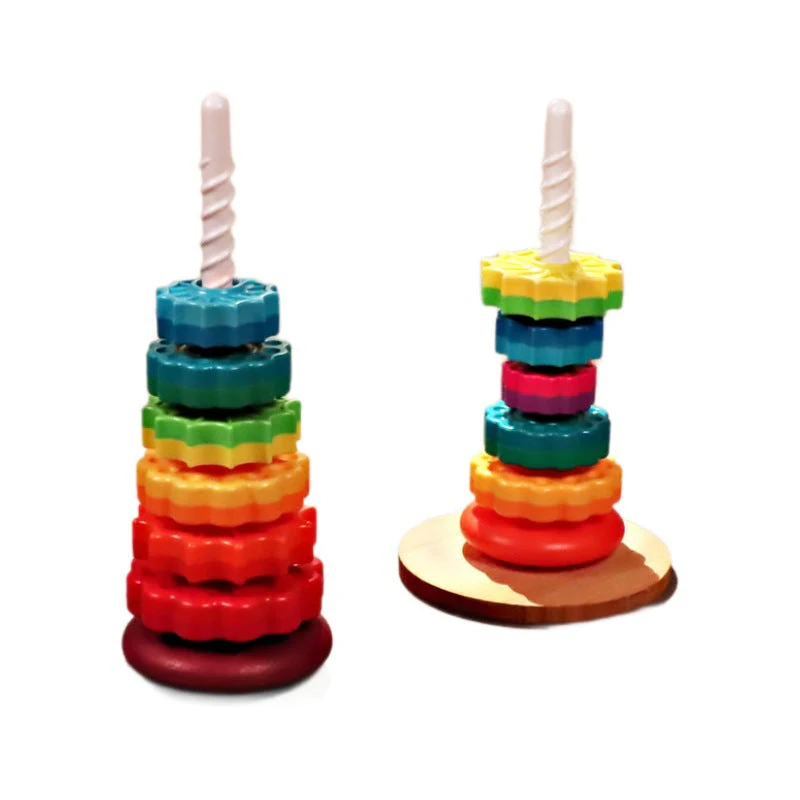 Rainbow Rotating Tower Toy Baby Early Education Intellectual Development Intelligence Ferrule - Image 3