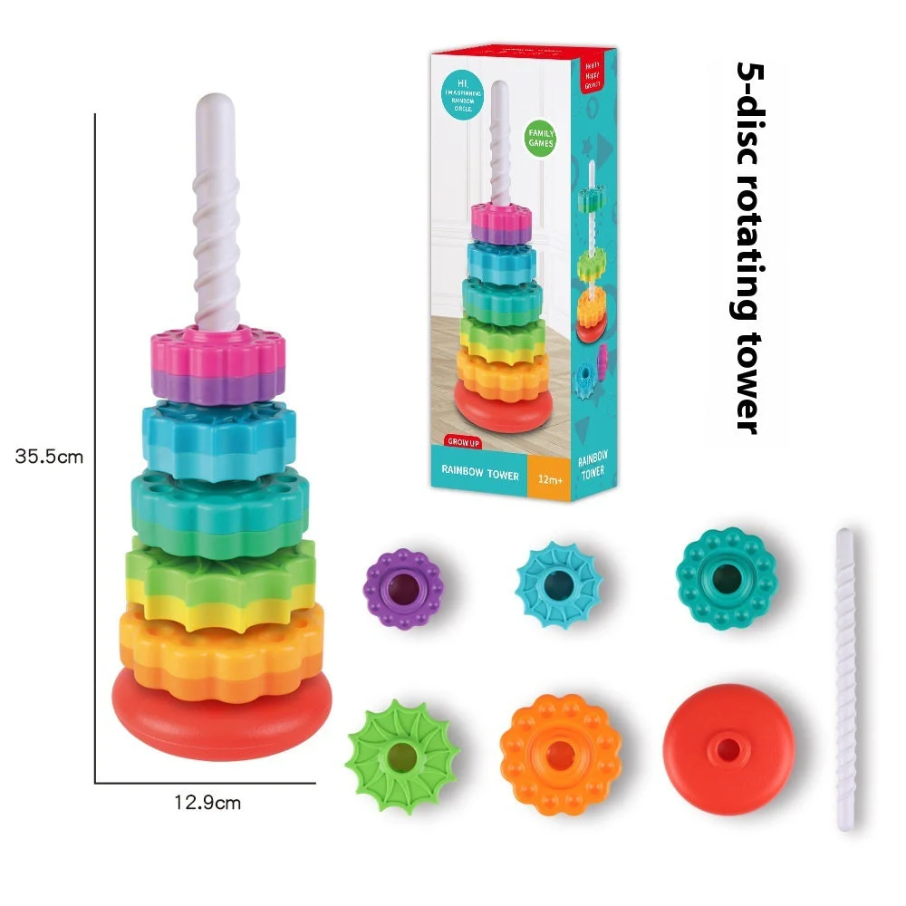 Rainbow Rotating Tower Toy Baby Early Education Intellectual Development Intelligence Ferrule - Image 4