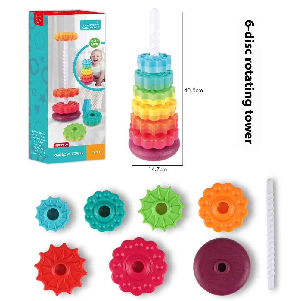 Rainbow Rotating Tower Toy Baby Early Education Intellectual Development Intelligence Ferrule - Image 5
