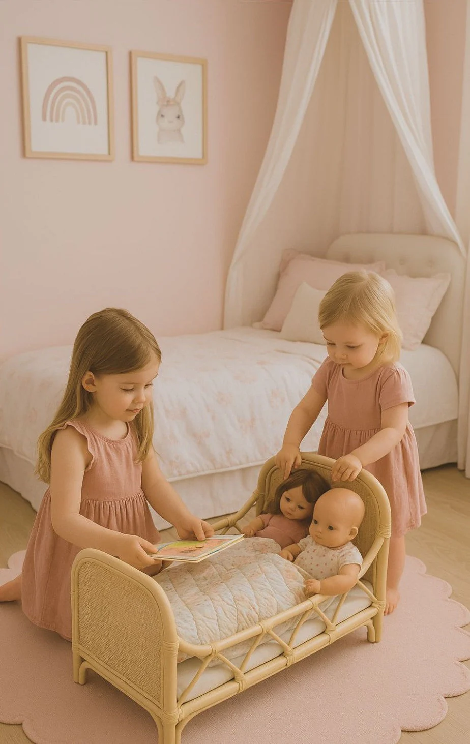 Rattan Doll Bed – Boho Montessori Doll Furniture for Imaginative Play - Image 2