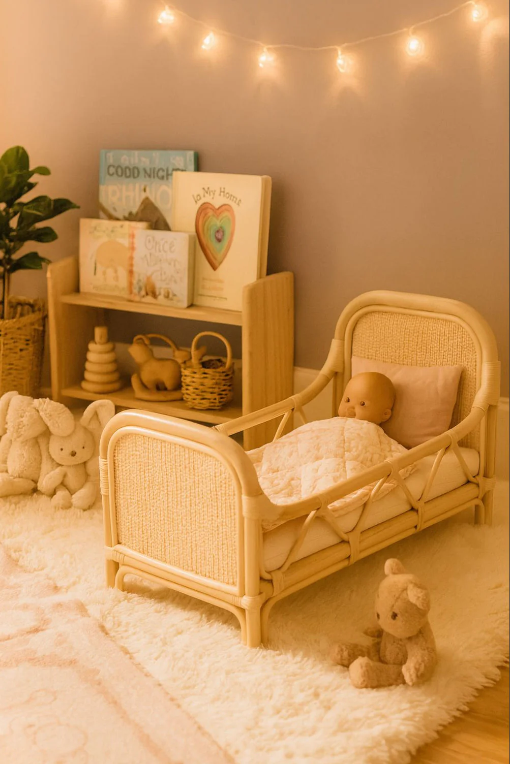Rattan Doll Bed – Boho Montessori Doll Furniture for Imaginative Play - Image 3