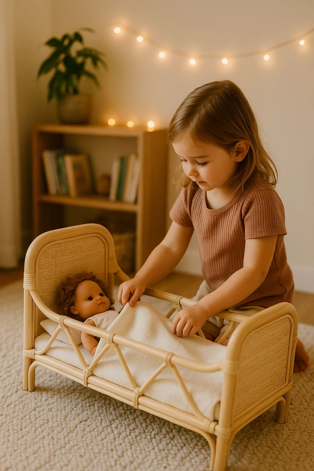Rattan Doll Bed – Boho Montessori Doll Furniture for Imaginative Play - Image 4