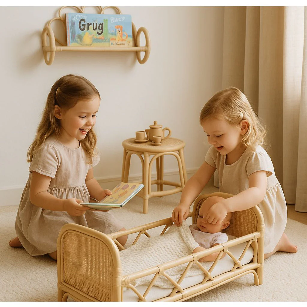 Rattan Doll Bed – Boho Montessori Doll Furniture for Imaginative Play - Image 5
