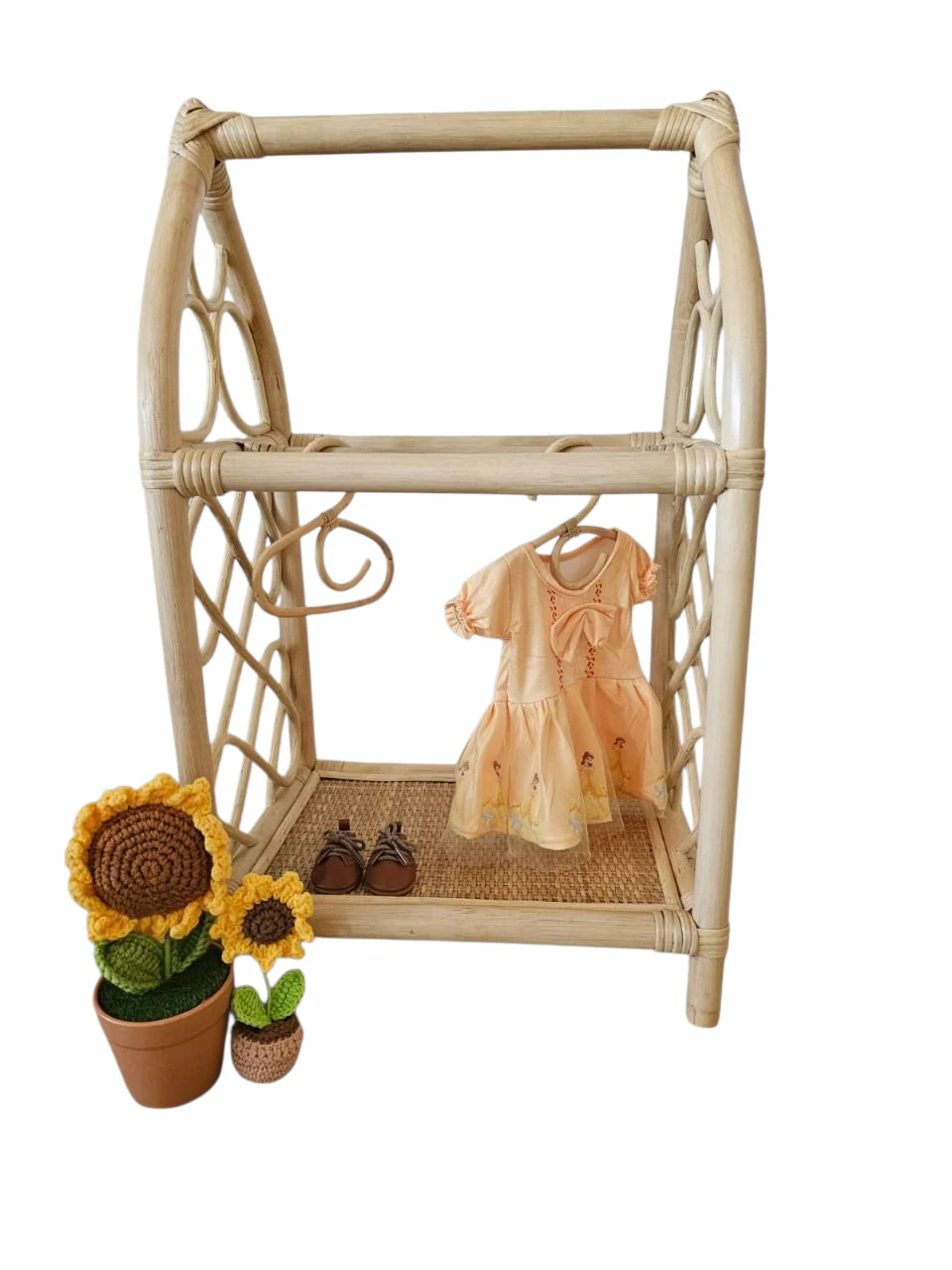 Rattan Doll Clothes Rack with Mini Hangers – Boho Pretend Play Closet for Girls - Image 3
