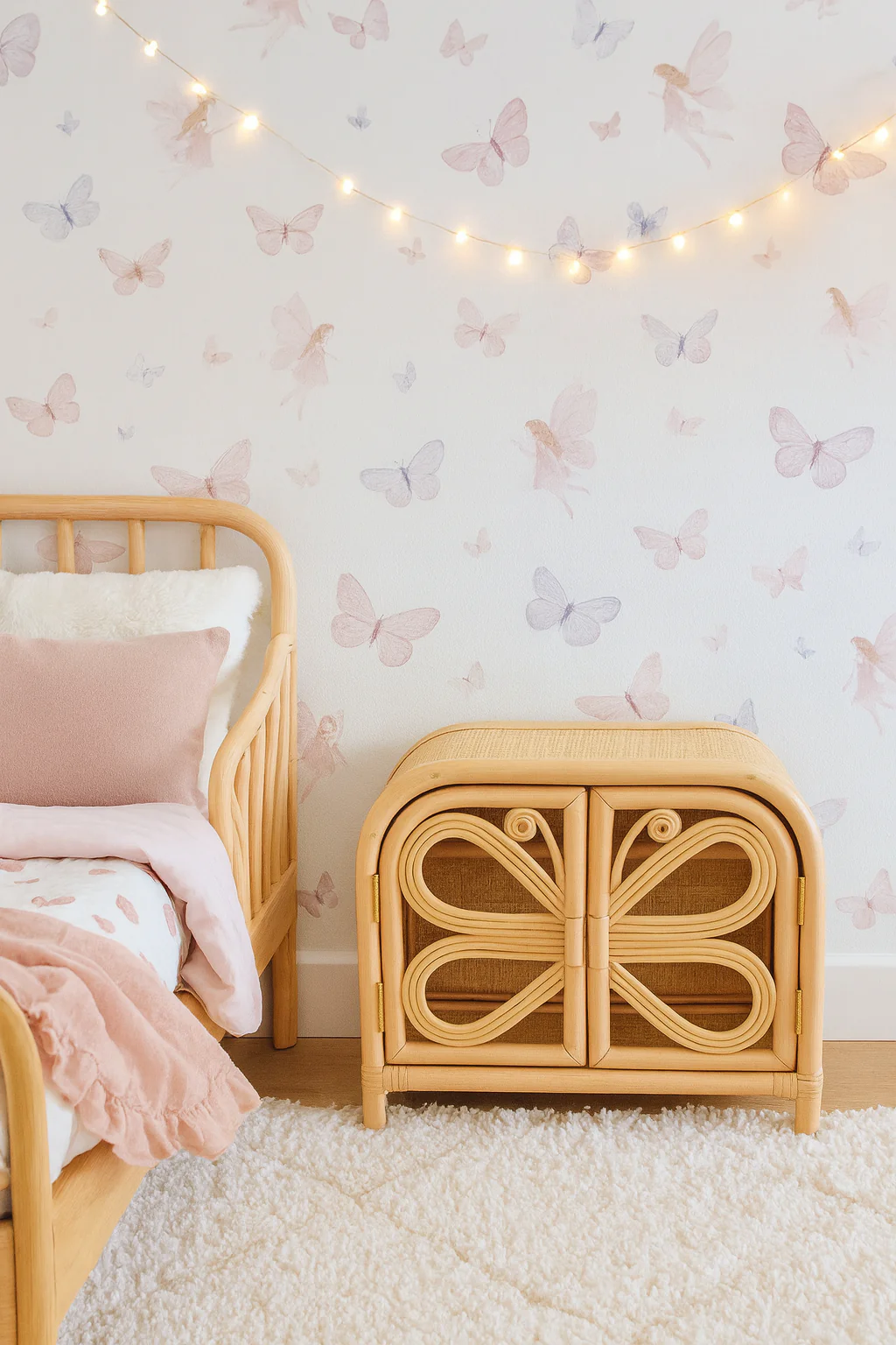 Rattan Doll Clothes Wardrobe | Boho Butterfly Dresser for Kids | Eco-Friendly Nursery Decor - Image 7