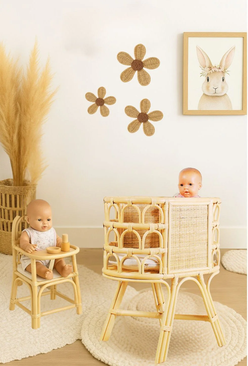 Rattan Doll Crib – Handmade Wicker Doll Bed, Boho Montessori Toy Bassinet for Girls - Image 2