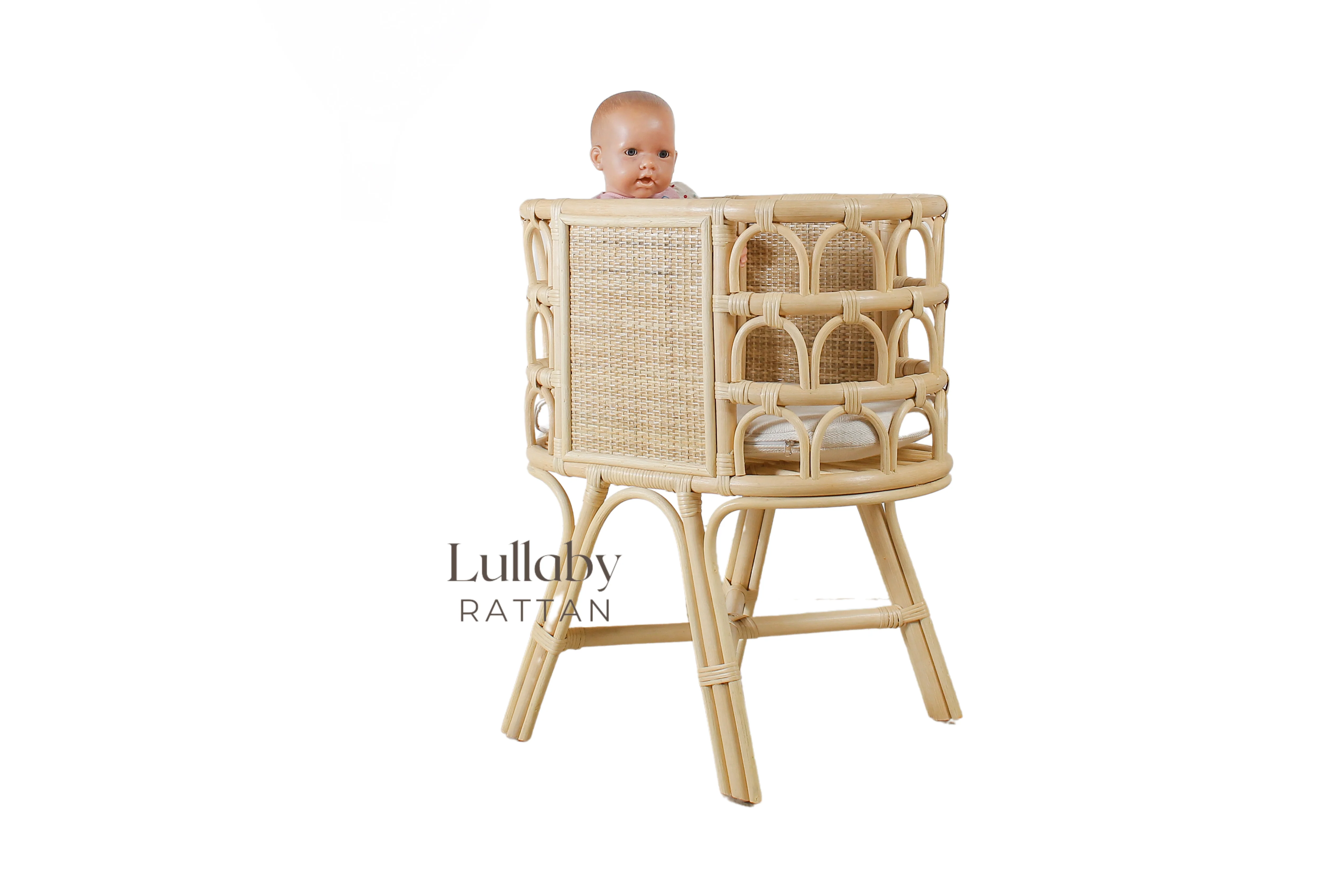 Rattan Doll Crib – Handmade Wicker Doll Bed, Boho Montessori Toy Bassinet for Girls - Image 4