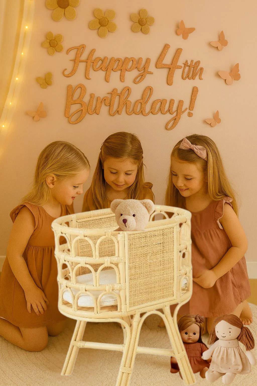 Rattan Doll Crib – Handmade Wicker Doll Bed, Boho Montessori Toy Bassinet for Girls - Image 5
