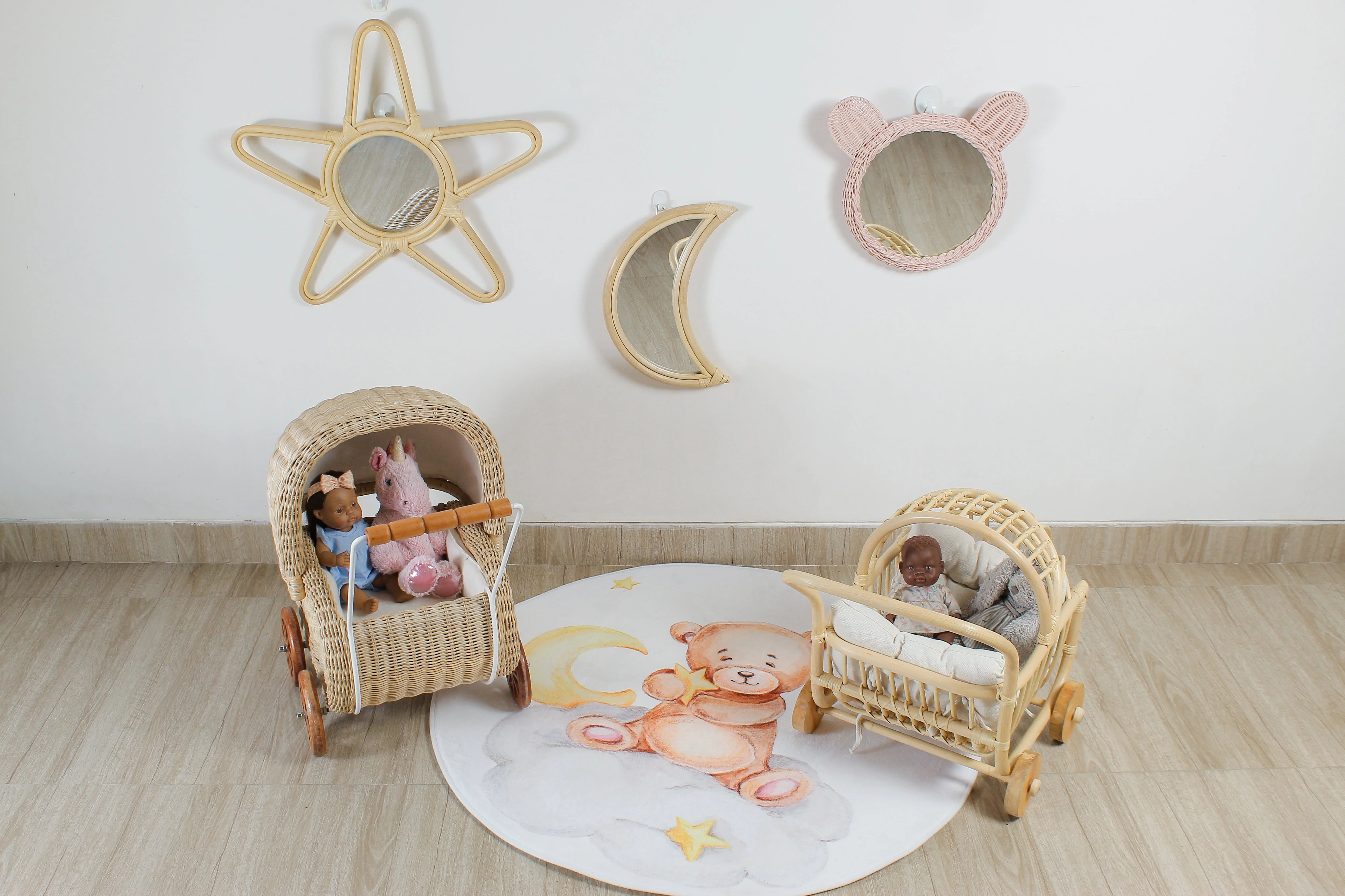 Rattan Doll Stroller – Handmade Boho Doll Pram for Imaginative Play - Image 12