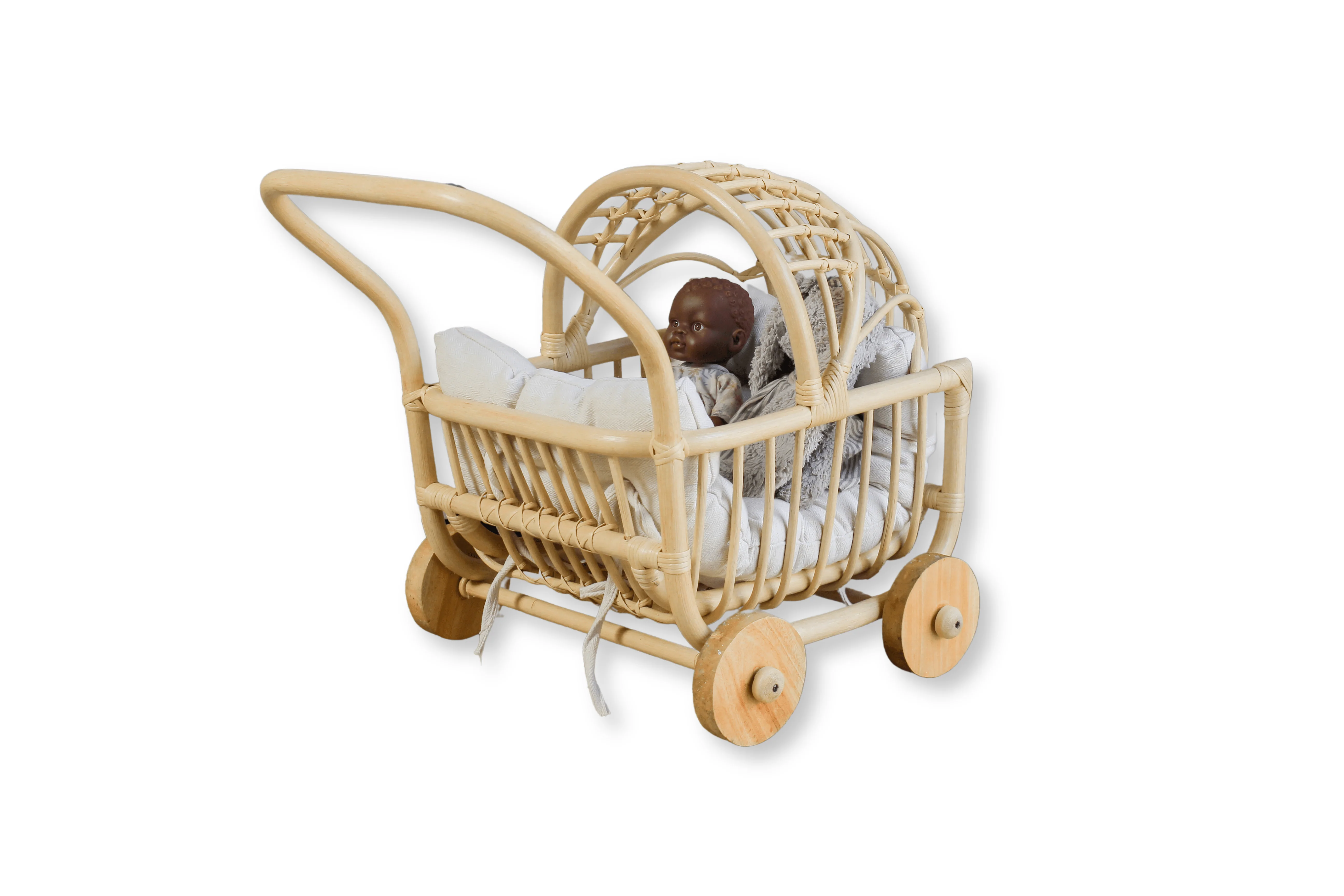 Rattan Doll Stroller – Handmade Boho Doll Pram for Imaginative Play - Image 3