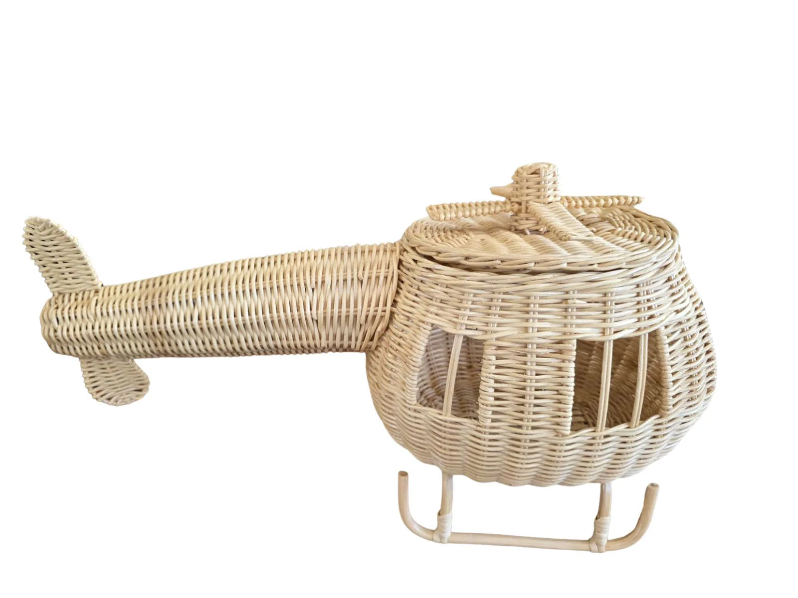 Rattan Toy Helicopter – Handcrafted Boho Pretend Play Toy for Kids | Montessori Airplane Nursery Decor - Image 12