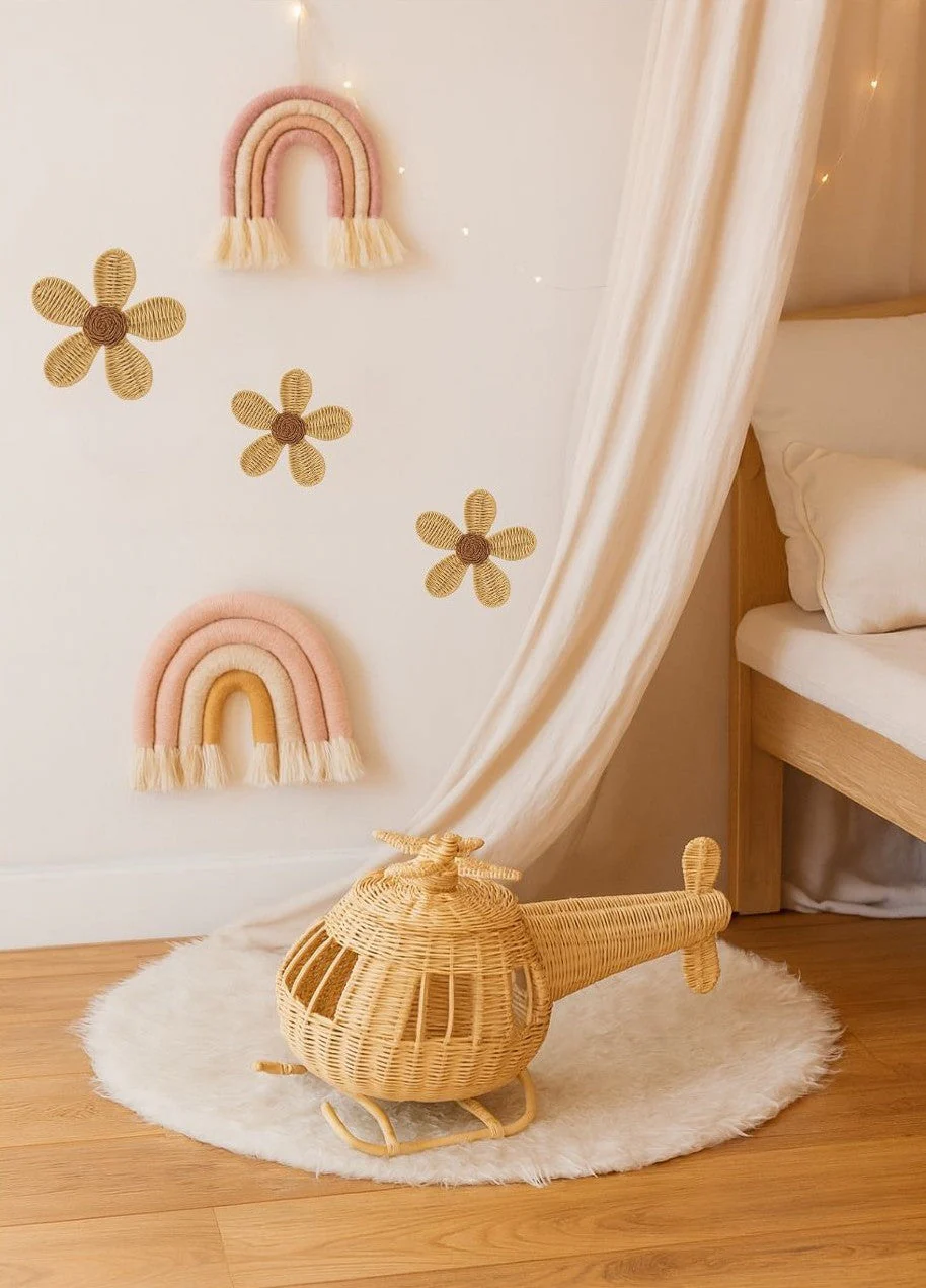Rattan Toy Helicopter – Handcrafted Boho Pretend Play Toy for Kids | Montessori Airplane Nursery Decor - Image 13