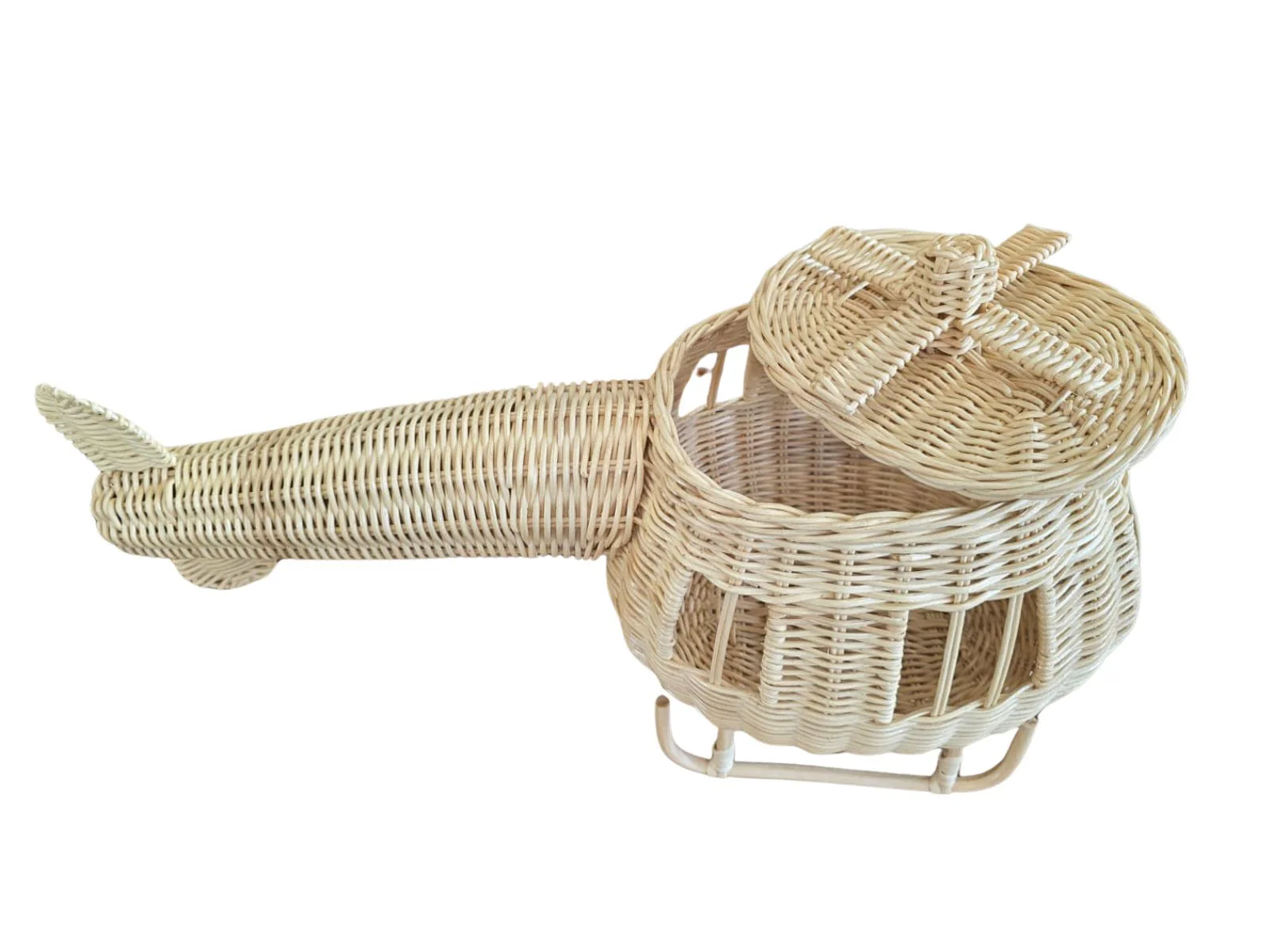 Rattan Toy Helicopter – Handcrafted Boho Pretend Play Toy for Kids | Montessori Airplane Nursery Decor - Image 15