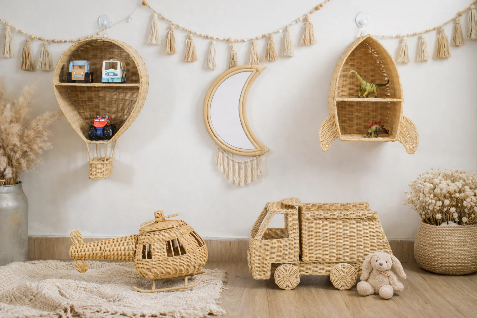 Rattan Toy Helicopter – Handcrafted Boho Pretend Play Toy for Kids | Montessori Airplane Nursery Decor - Image 18