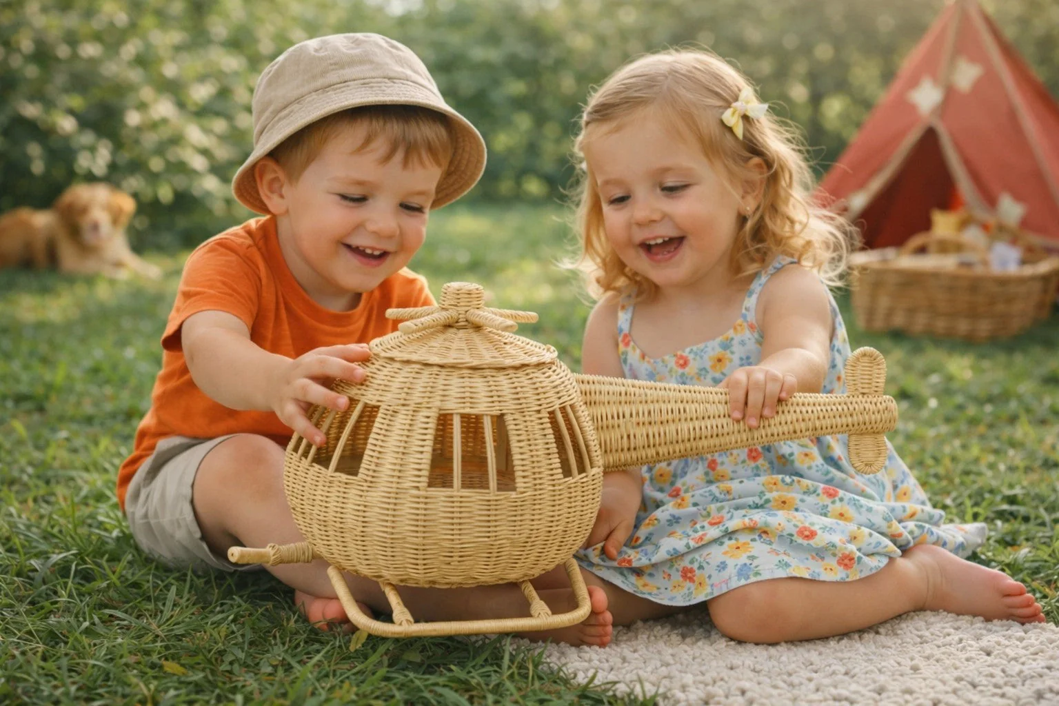 Rattan Toy Helicopter – Handcrafted Boho Pretend Play Toy for Kids | Montessori Airplane Nursery Decor - Image 20
