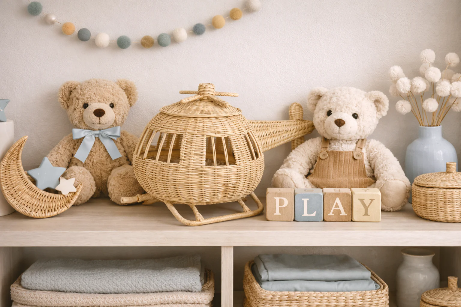 Rattan Toy Helicopter – Handcrafted Boho Pretend Play Toy for Kids | Montessori Airplane Nursery Decor - Image 22
