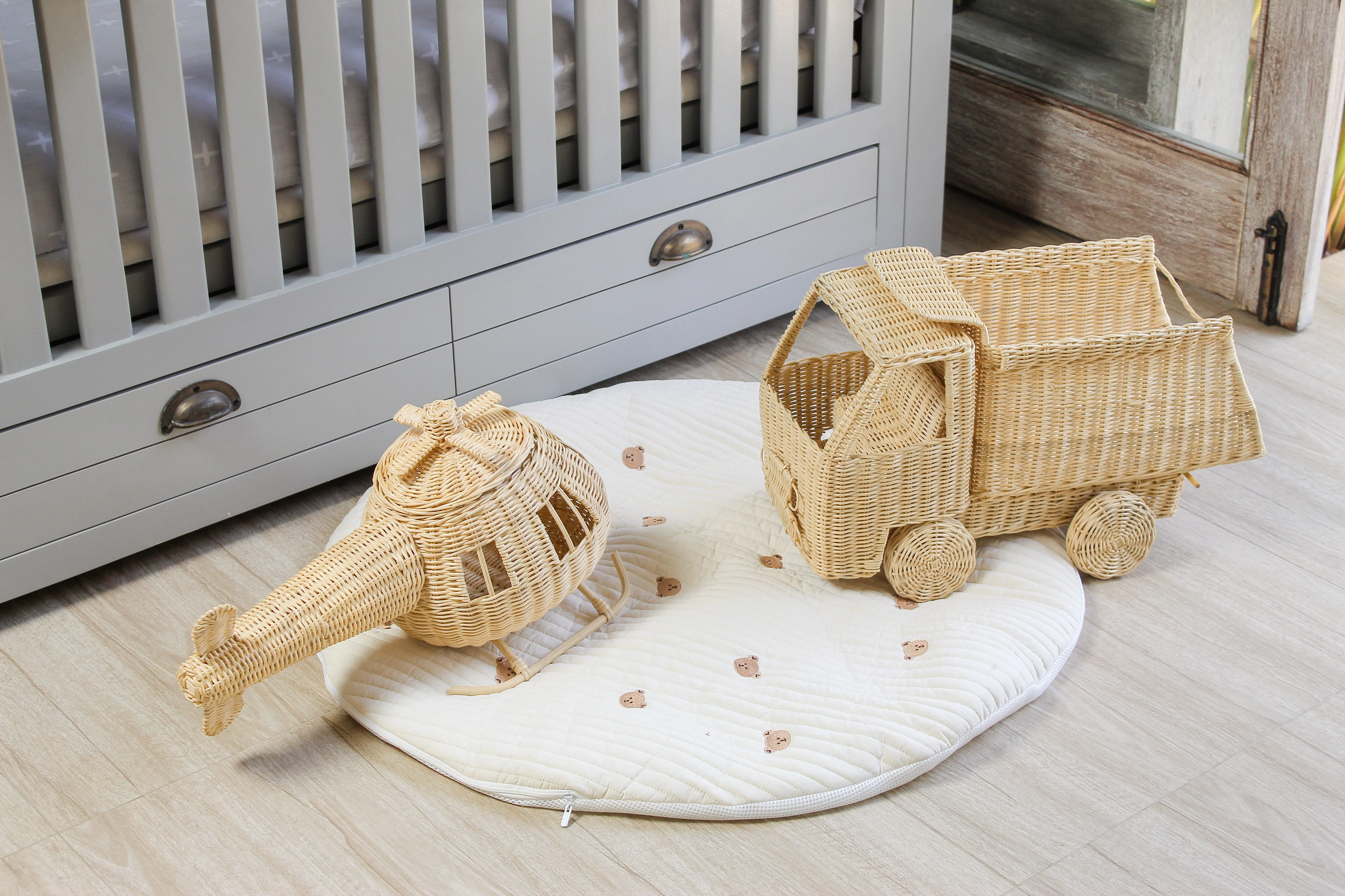 Rattan Toy Helicopter – Handcrafted Boho Pretend Play Toy for Kids | Montessori Airplane Nursery Decor - Image 5