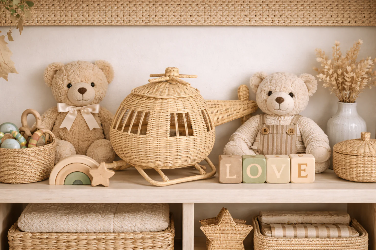 Rattan Toy Helicopter – Handcrafted Boho Pretend Play Toy for Kids | Montessori Airplane Nursery Decor - Image 6