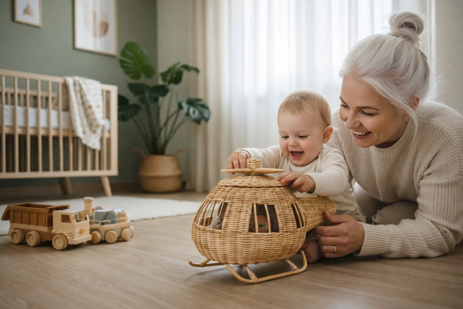 Rattan Toy Helicopter – Handcrafted Boho Pretend Play Toy for Kids | Montessori Airplane Nursery Decor - Image 8
