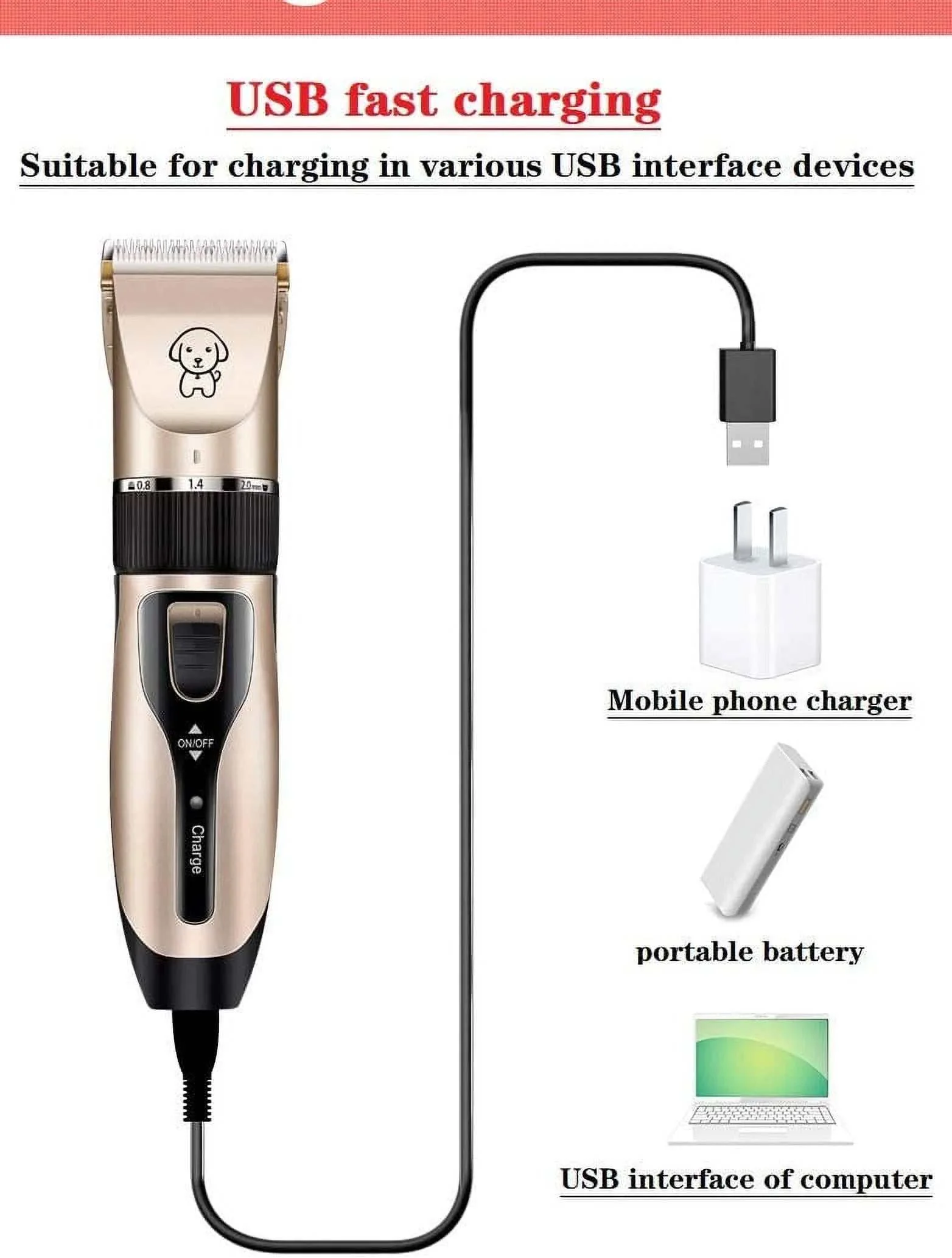 Rechargeable Dog Clippers, Low Noise Pet Shaver Dog Grooming Kit Cordless Professional Dog Hair Trimmer with Comb Scissors for Dogs Cats & Others - Image 5
