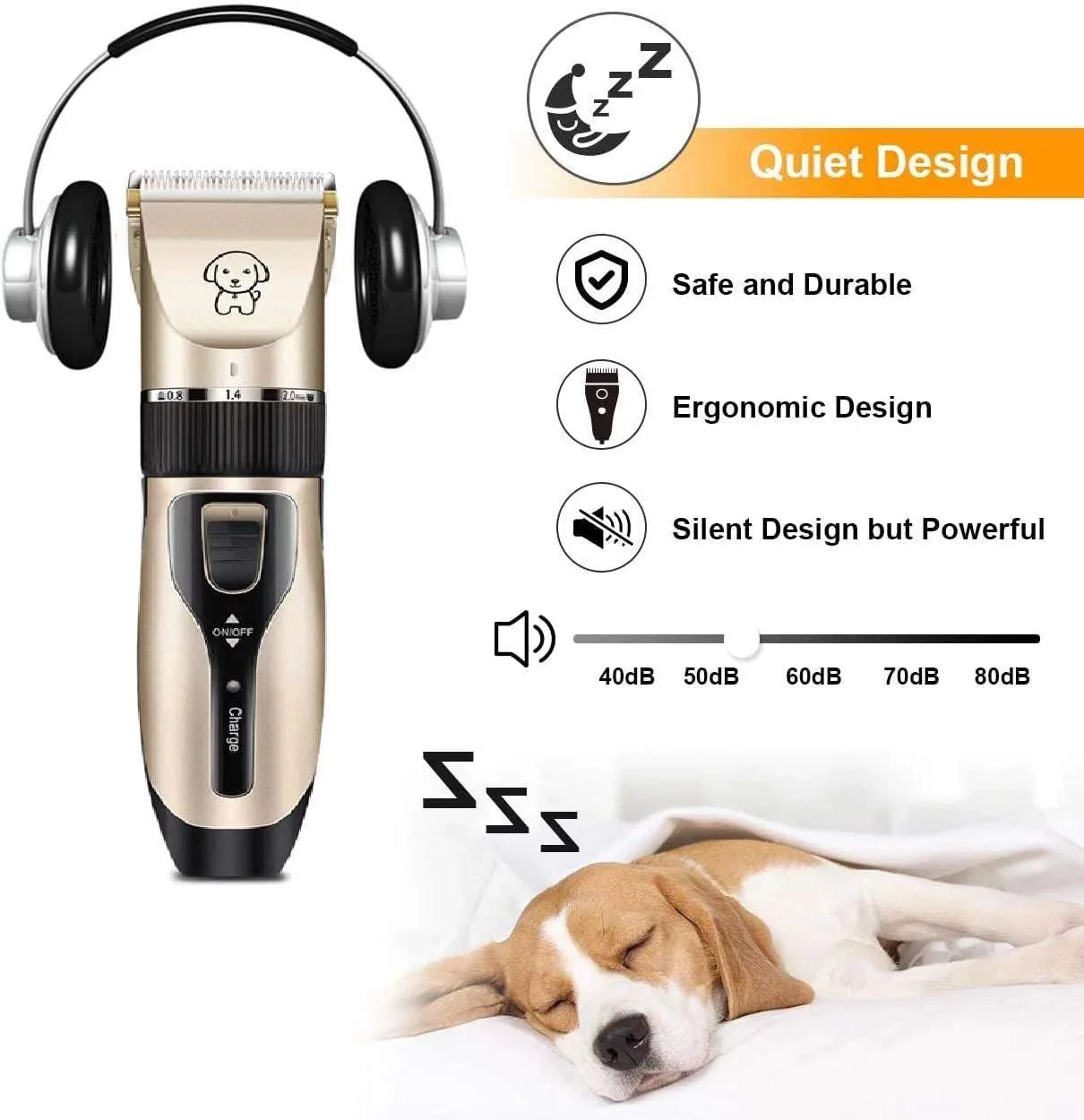 Rechargeable Dog Clippers, Low Noise Pet Shaver Dog Grooming Kit Cordless Professional Dog Hair Trimmer with Comb Scissors for Dogs Cats & Others - Image 8