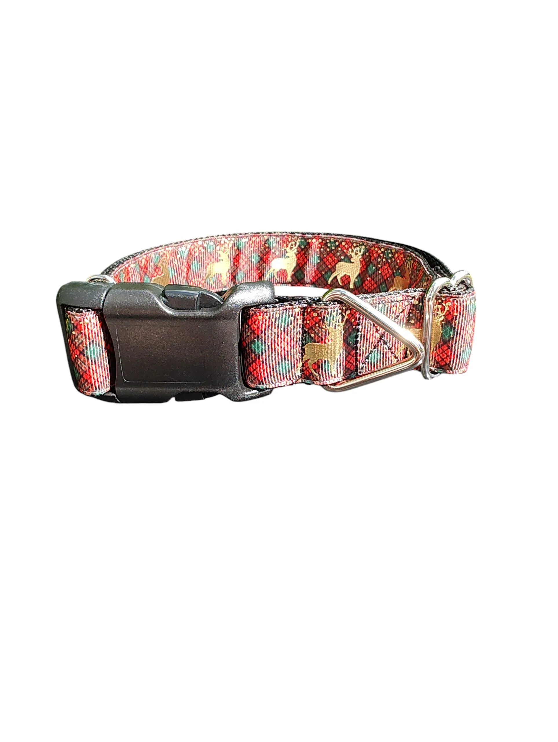 Red and Green Plaid Deer Nylon Dog Collar - Image 2