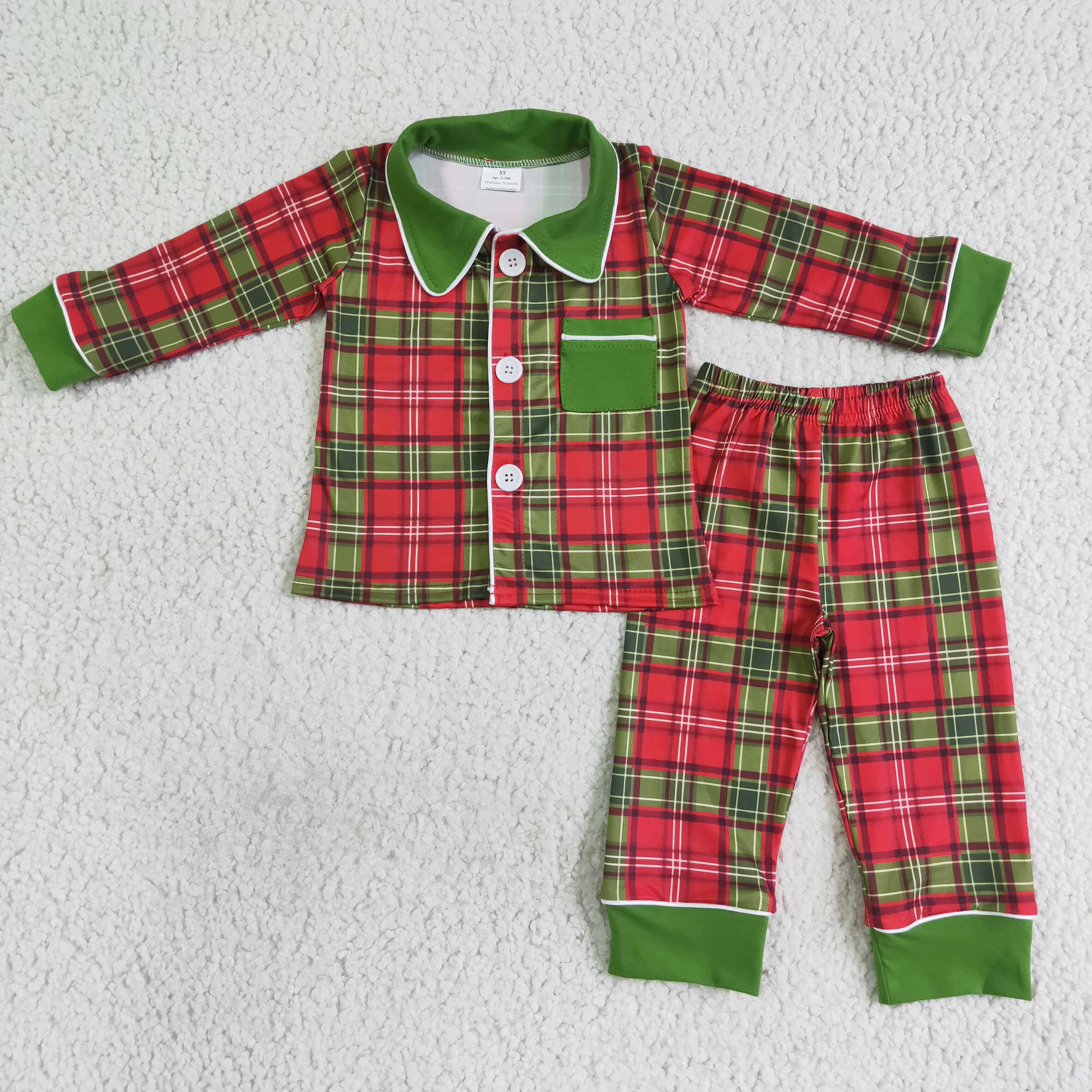 Red and green plaid sleepwear boy Christmas pajamas - Image 2