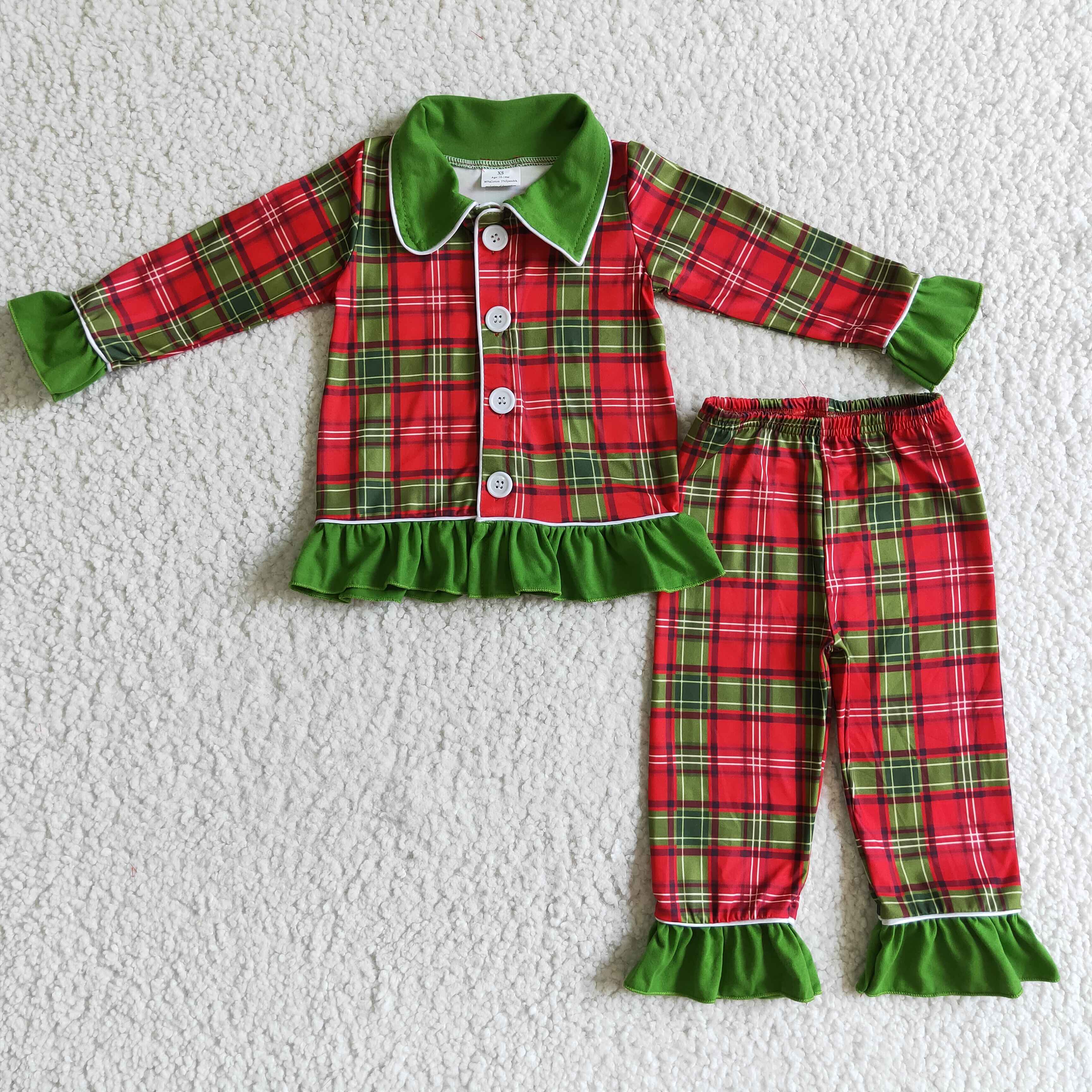 Red and green plaid sleepwear girls Christmas pajamas - Image 2