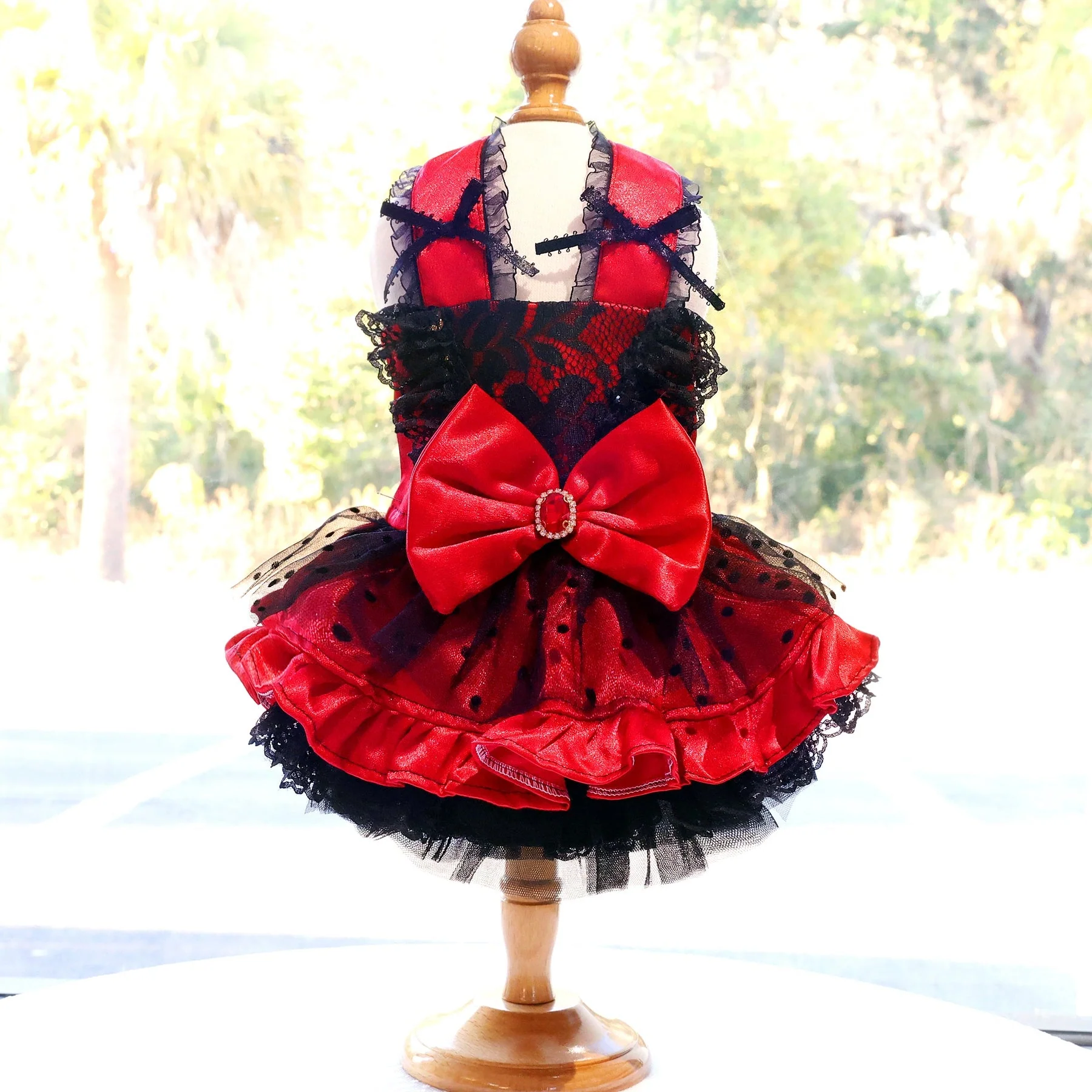 Red Black Gothic Lace Luxury Pet Dress - Image 3