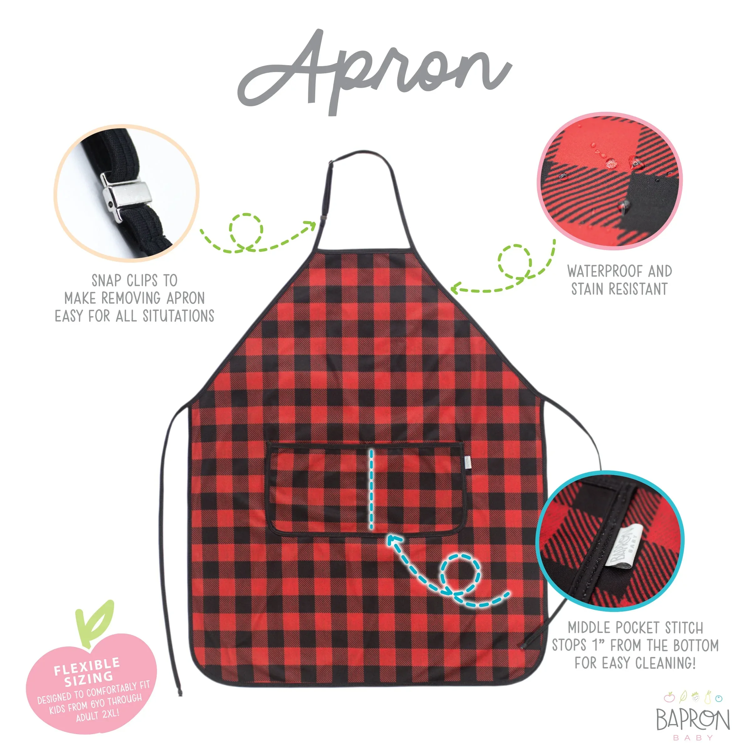 Red Buffalo Plaid Apron - fits sizes youth small through adult 2XL SALE - Image 4
