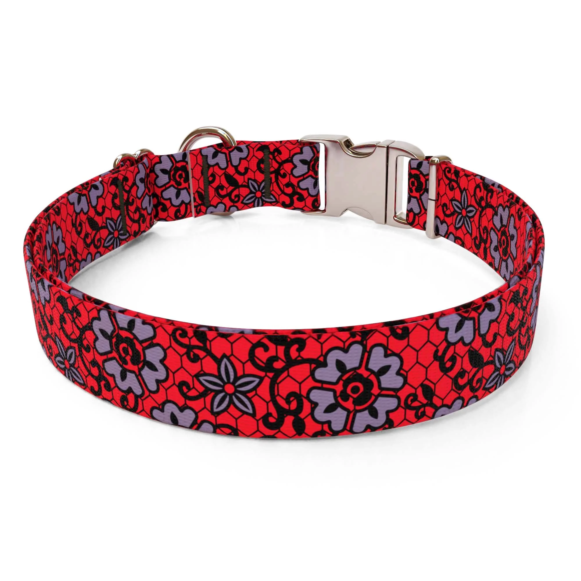 Red Lace Flowers Dog Collar - Image 2