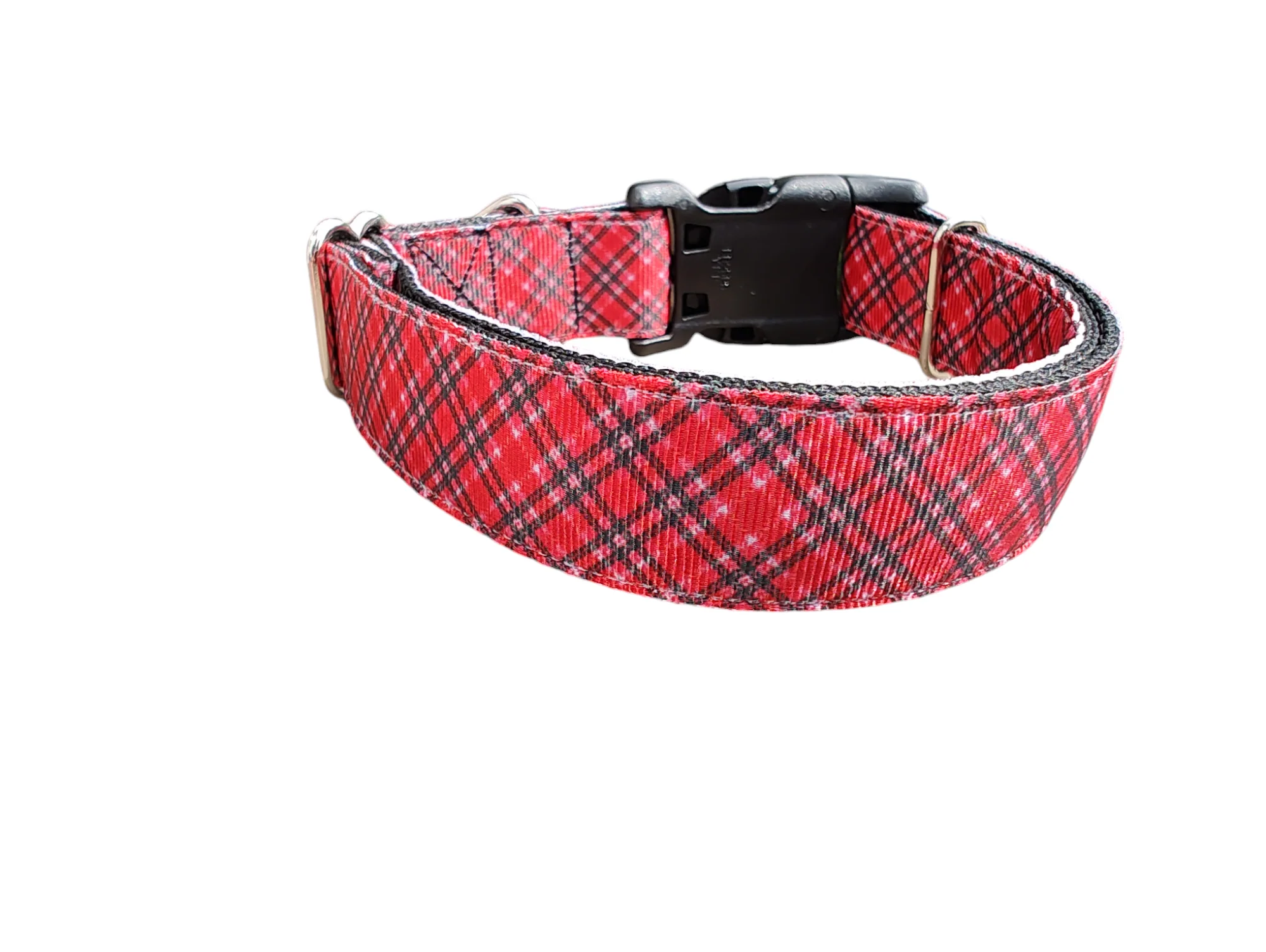 Red / Pink Plaid Christmas Nylon Dog Collar - Image 2