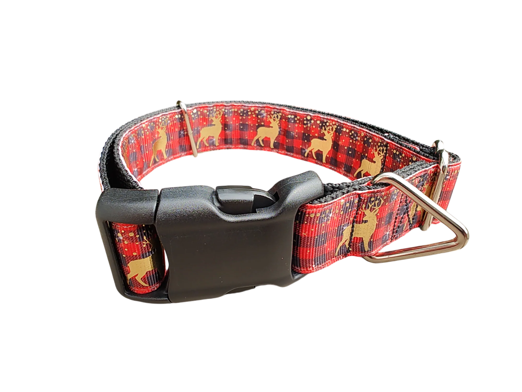 Red Plaid Deer Nylon Dog Collar - Image 2