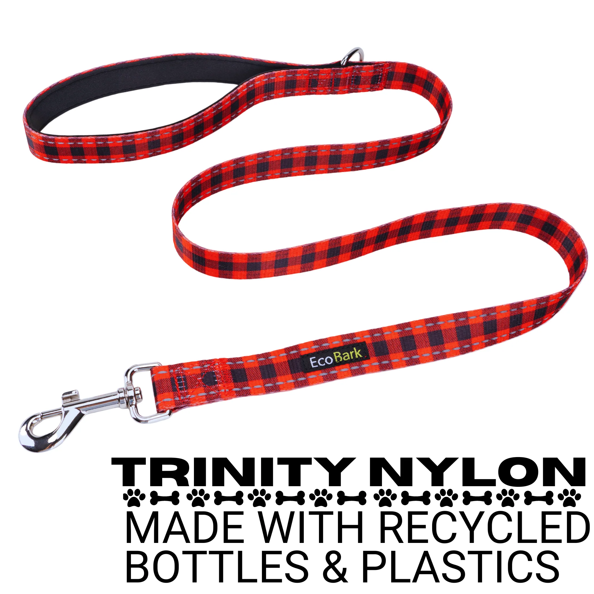Red Plaid Dog Leash by EcoBark - Buffalo Check Padded Comfort Grip Leash for Dogs - 4ft, 5ft, and 6ft Leash for Small and Medium Dogs - Image 3