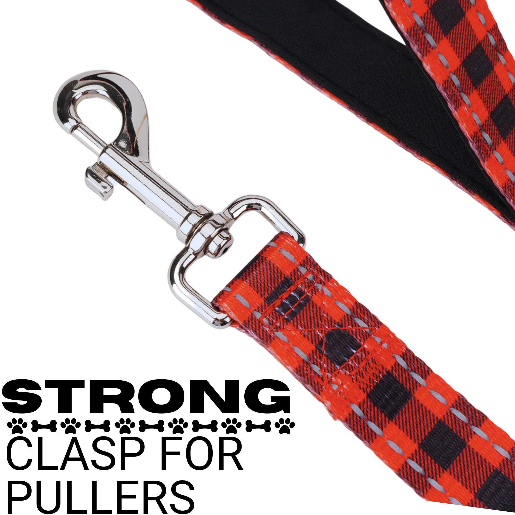 Red Plaid Dog Leash by EcoBark - Buffalo Check Padded Comfort Grip Leash for Dogs - 4ft, 5ft, and 6ft Leash for Small and Medium Dogs - Image 4