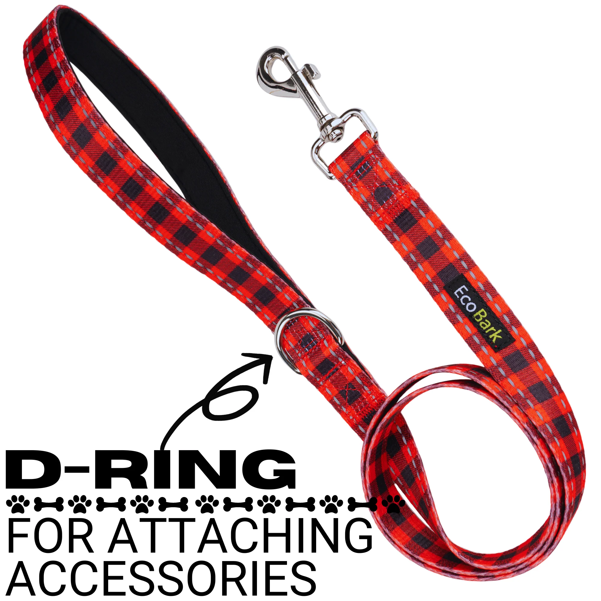 Red Plaid Dog Leash by EcoBark - Buffalo Check Padded Comfort Grip Leash for Dogs - 4ft, 5ft, and 6ft Leash for Small and Medium Dogs - Image 7
