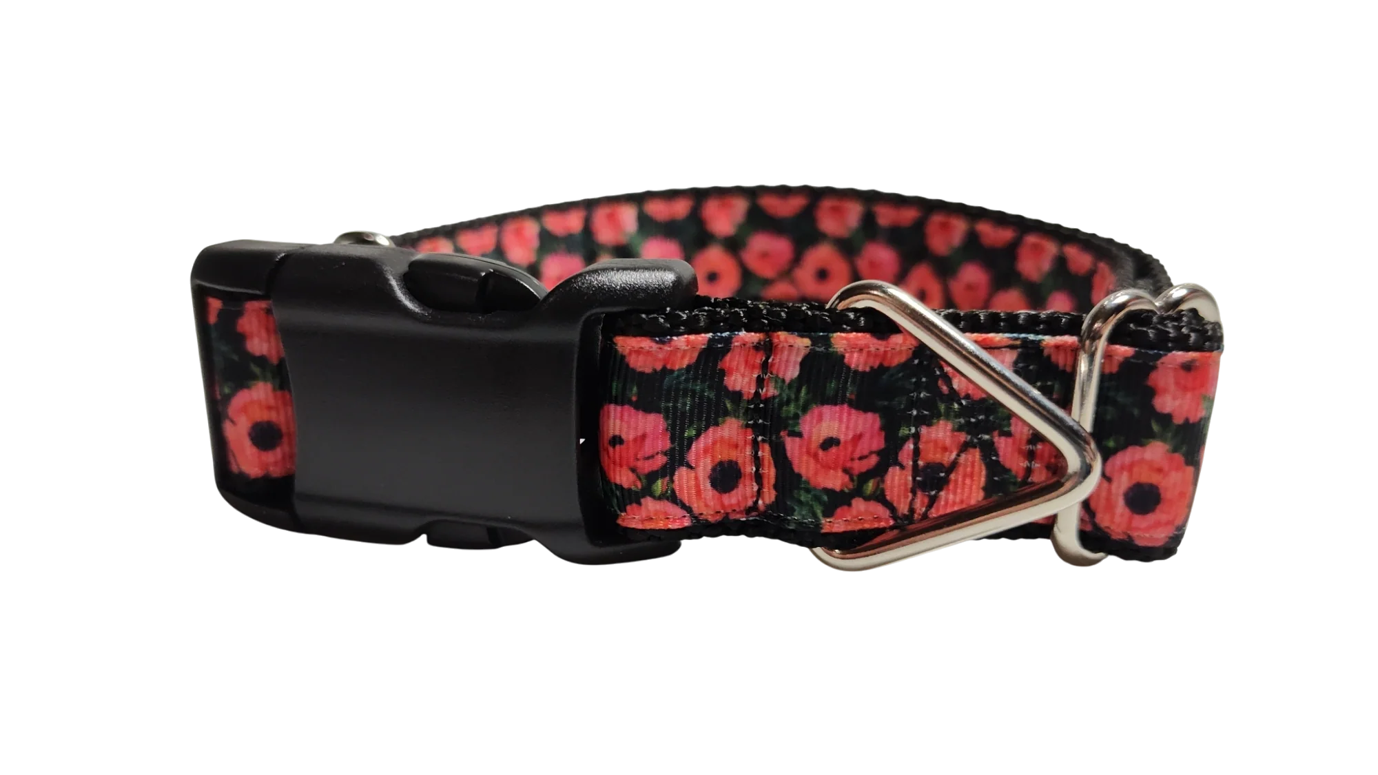 Red Poppy Flowers Nylon Dog Collar - Image 2