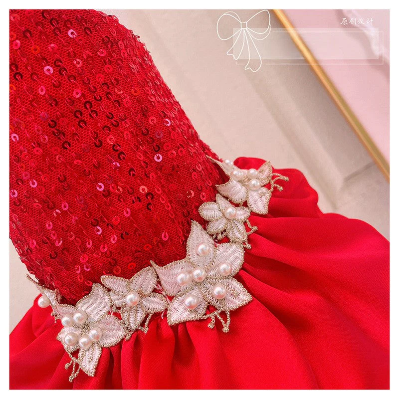 Red Sequin Pearl Dog Dress – Luxury Holiday & Wedding Pet Gown - Image 5