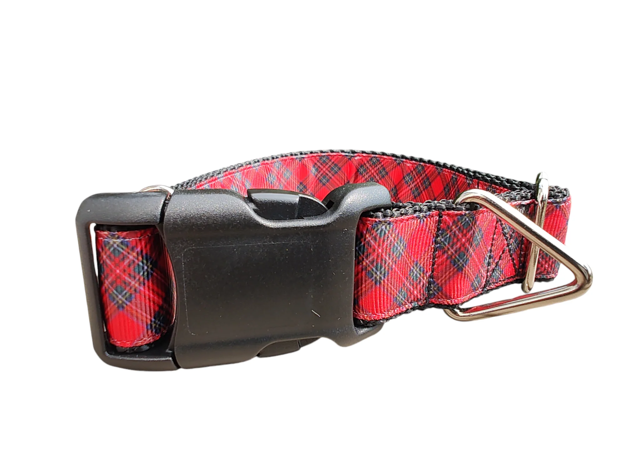 Red Tartan Plaid Nylon Dog Collar - Image 2