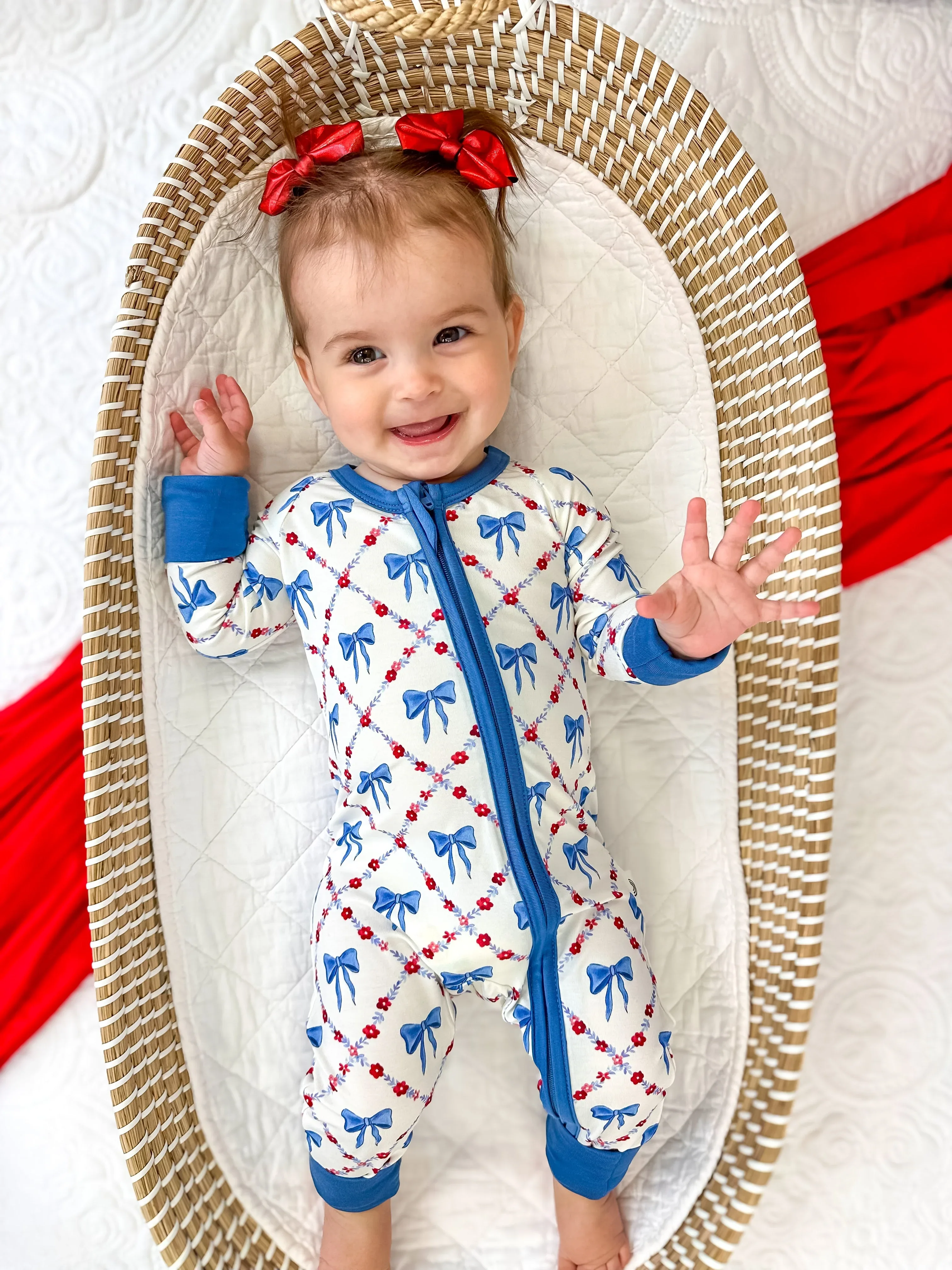 Red White & Bows Bamboo Zippy Pajamas - Image 4